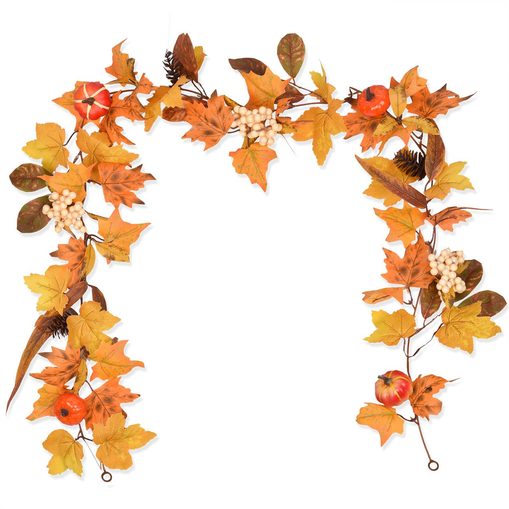 DearHouse 2 Pack Fall Garland Maple Leaf, 5.9Ft/Piece Hanging Vine Garland Artificial Autumn Foliage Garland Thanksgiving Decor for Home Wedding Fireplace Party Christmas (Green)