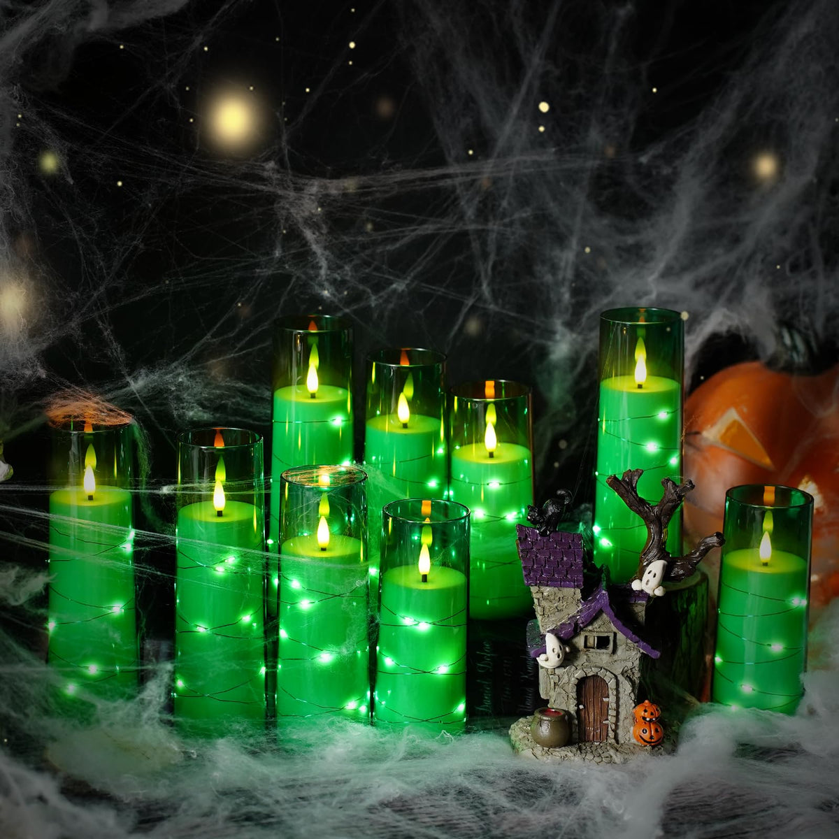 kakoya Flameless LED Candles with Timer 5 Pc Flickering Flameless Candles for Romantic Ambiance and Home Decoration Stable Acrylic Shell,with Embedded Star String，Battery Operated Candles（Grey）