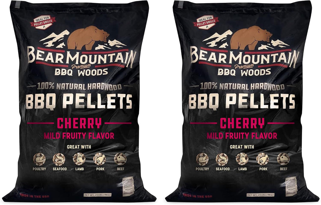 Bear Mountain 2-Pack All Natural Wood Pellets for Smoker, Grill & BBQ, 20 Lbs, Cherry - Premium Hardwood Barbecue Pellets for Indoor and Outdoor Grilling