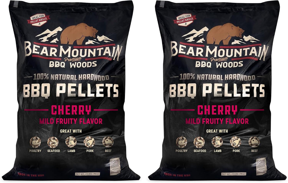 Bear Mountain 2-Pack All Natural Wood Pellets for Smoker, Grill & BBQ, 20 Lbs, Cherry - Premium Hardwood Barbecue Pellets for Indoor and Outdoor Grilling