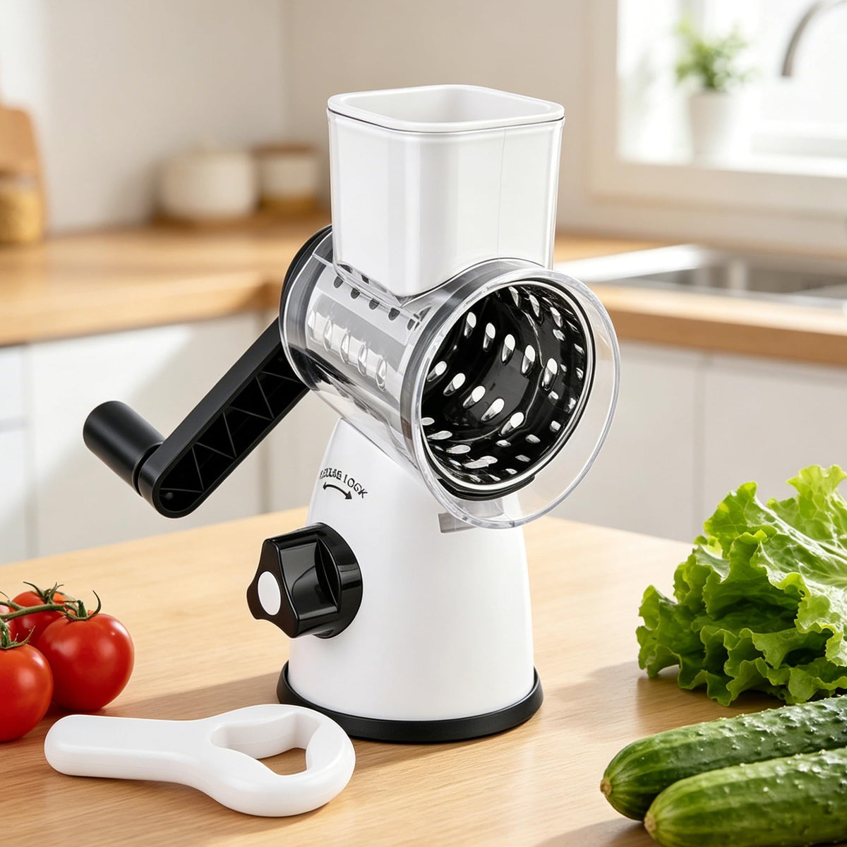 SUSTEAS Rotary Cheese Grater, Large Vegetable Food Shredder, 5 Blades