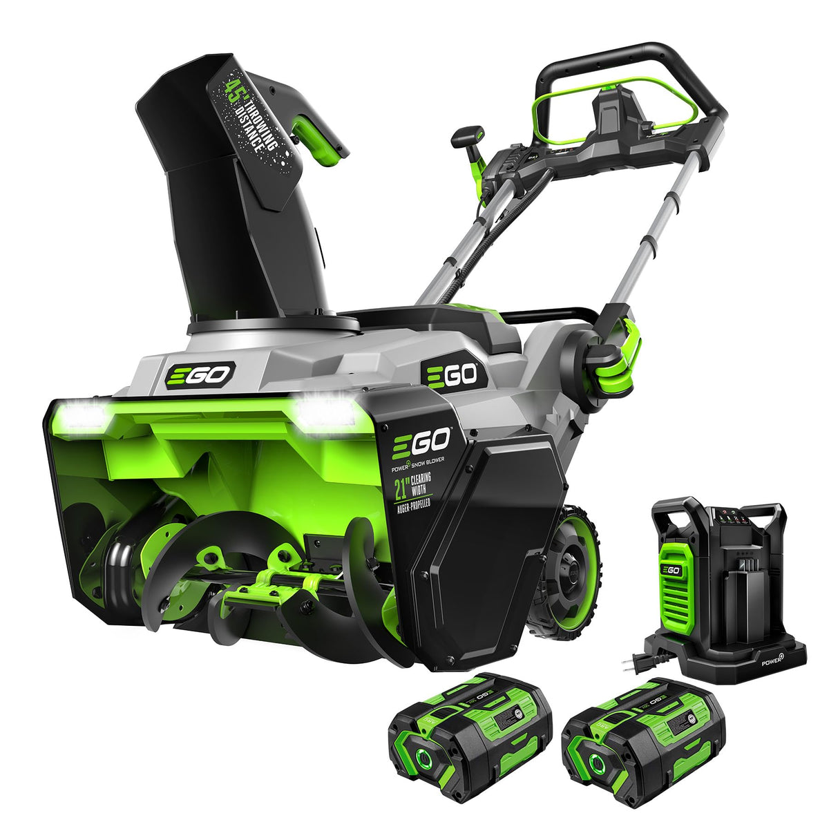 EGO Power+ 21" Electric Snow Blower, Gray/Black, Cordless Steel Auger, Includes (2) 56V 5.0Ah Batteries and Dual Port Charger, SNT2112