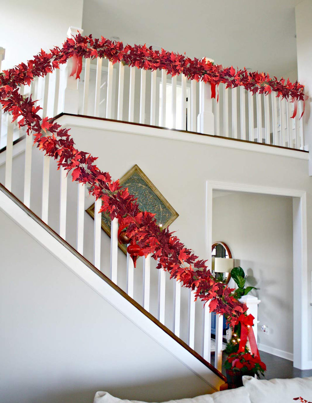 DearHouse 2 Pack Fall Garland Maple Leaf, 5.9Ft/Piece Hanging Vine Garland Artificial Autumn Foliage Garland Thanksgiving Decor for Home Wedding Fireplace Party Christmas (Green)