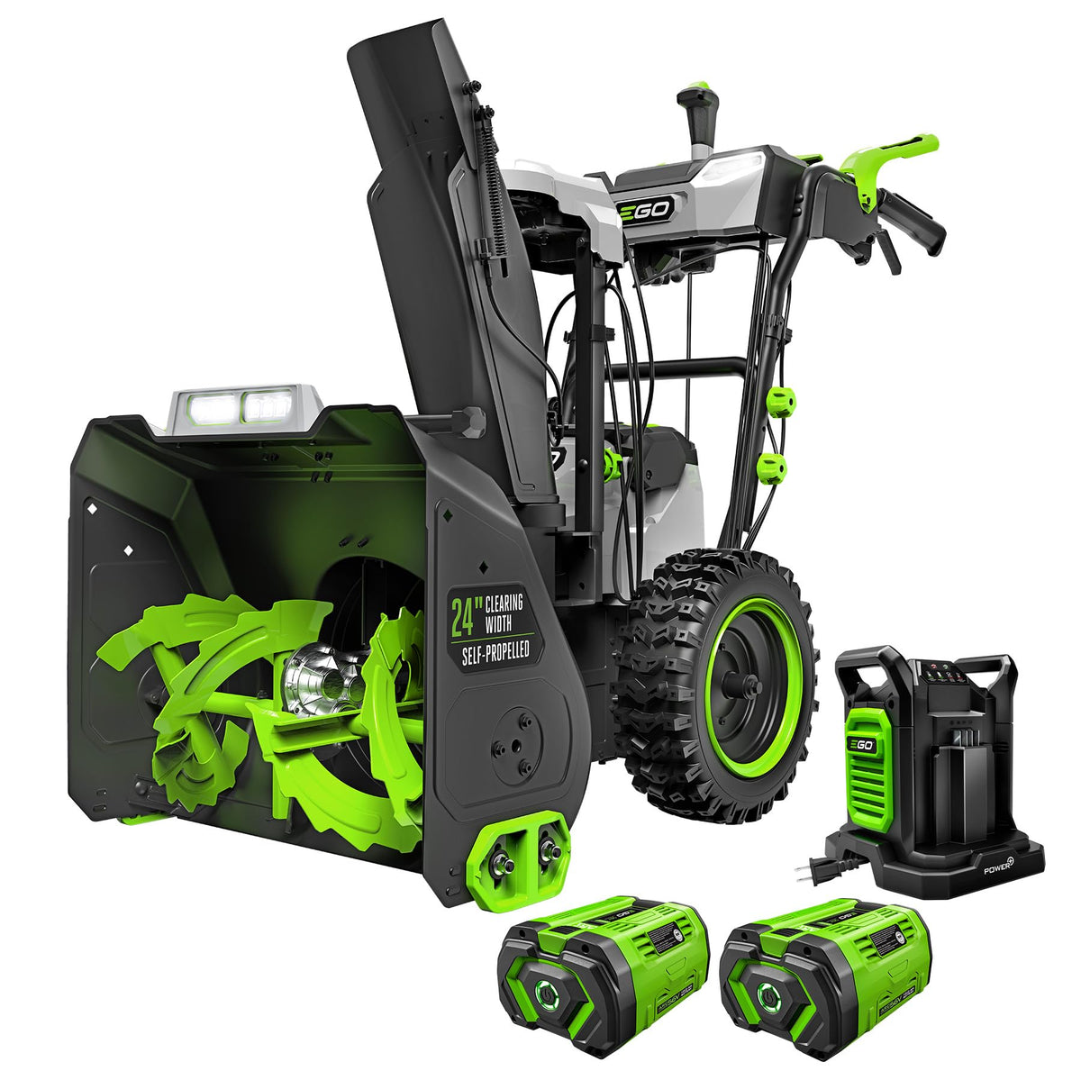EGO Power+ 21" Electric Snow Blower, Gray/Black, Cordless Steel Auger, Includes (2) 56V 5.0Ah Batteries and Dual Port Charger, SNT2112