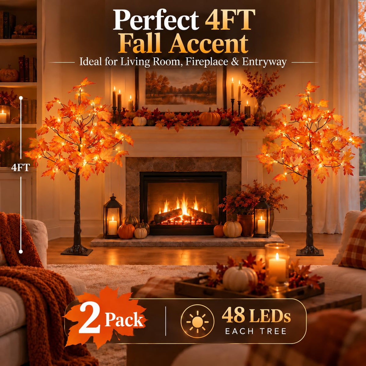 LIGHTSHARE 6FT 120LED Artificial Lighted Maple Tree Warm White Fall Decorations Indoor Ourdoor, Orange