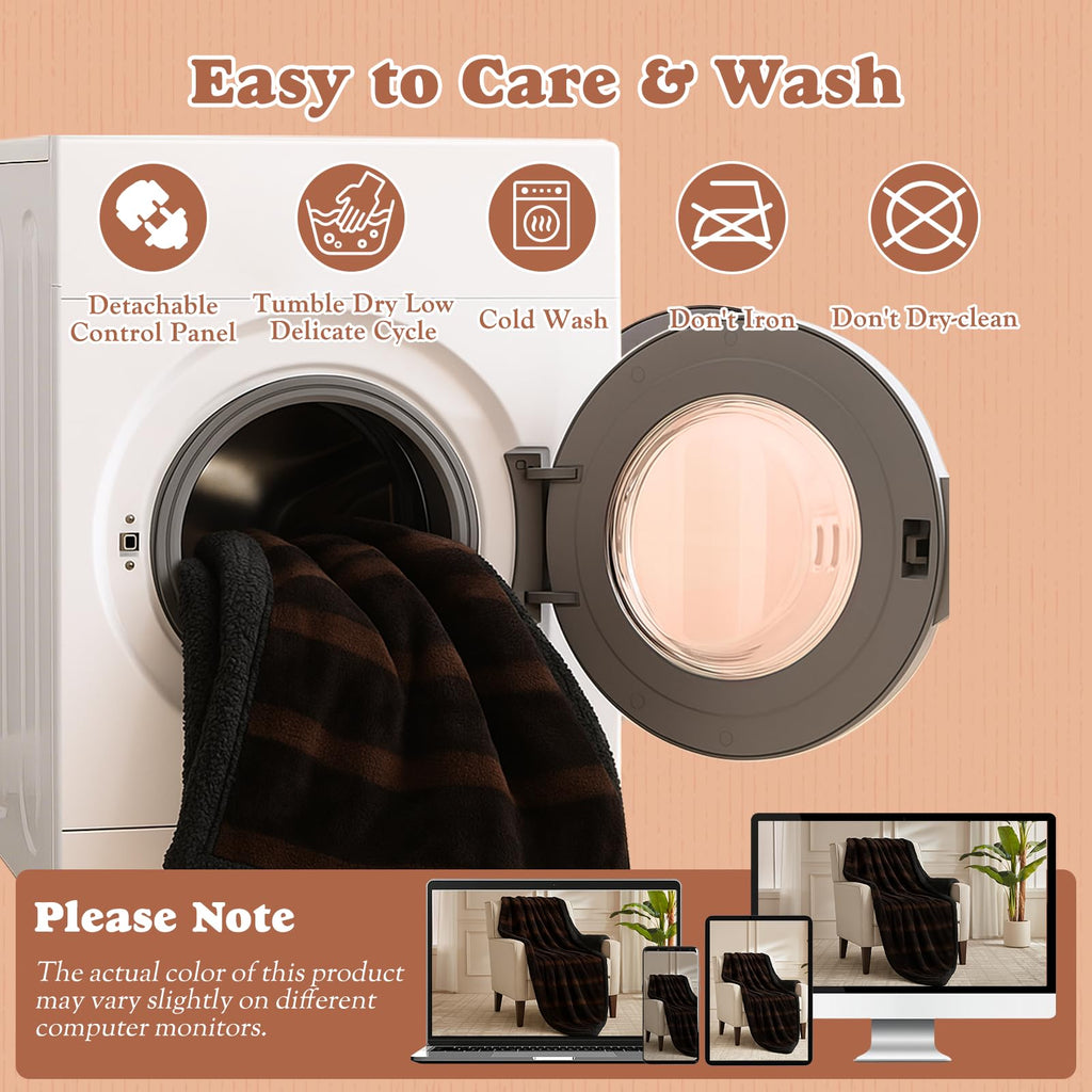 SNUGSUN Heated Blanket Throw Size, Soft and Cozy Electric Heating Blanket for Bed, Automatic Safety System 6 Heating Levels & 4 Hours Auto-Off Gift for Grandma,50" x 60" London Grey