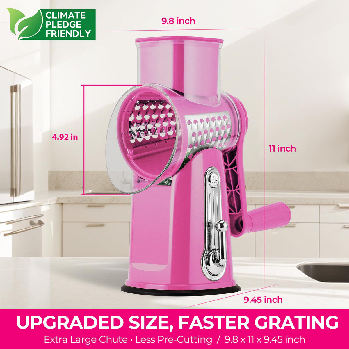 SUSTEAS Rotary Cheese Grater, Large Vegetable Food Shredder, 5 Blades