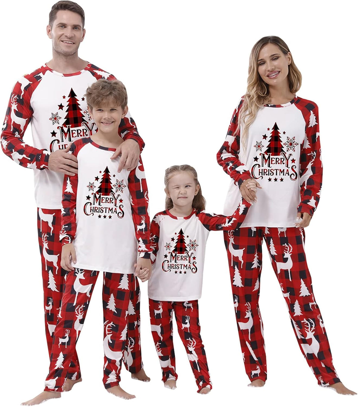 OAKFashion Christmas Family Pajamas Holiday Christma Pajama Family Matching Pjs Set Sleepwear Xmas Jammies