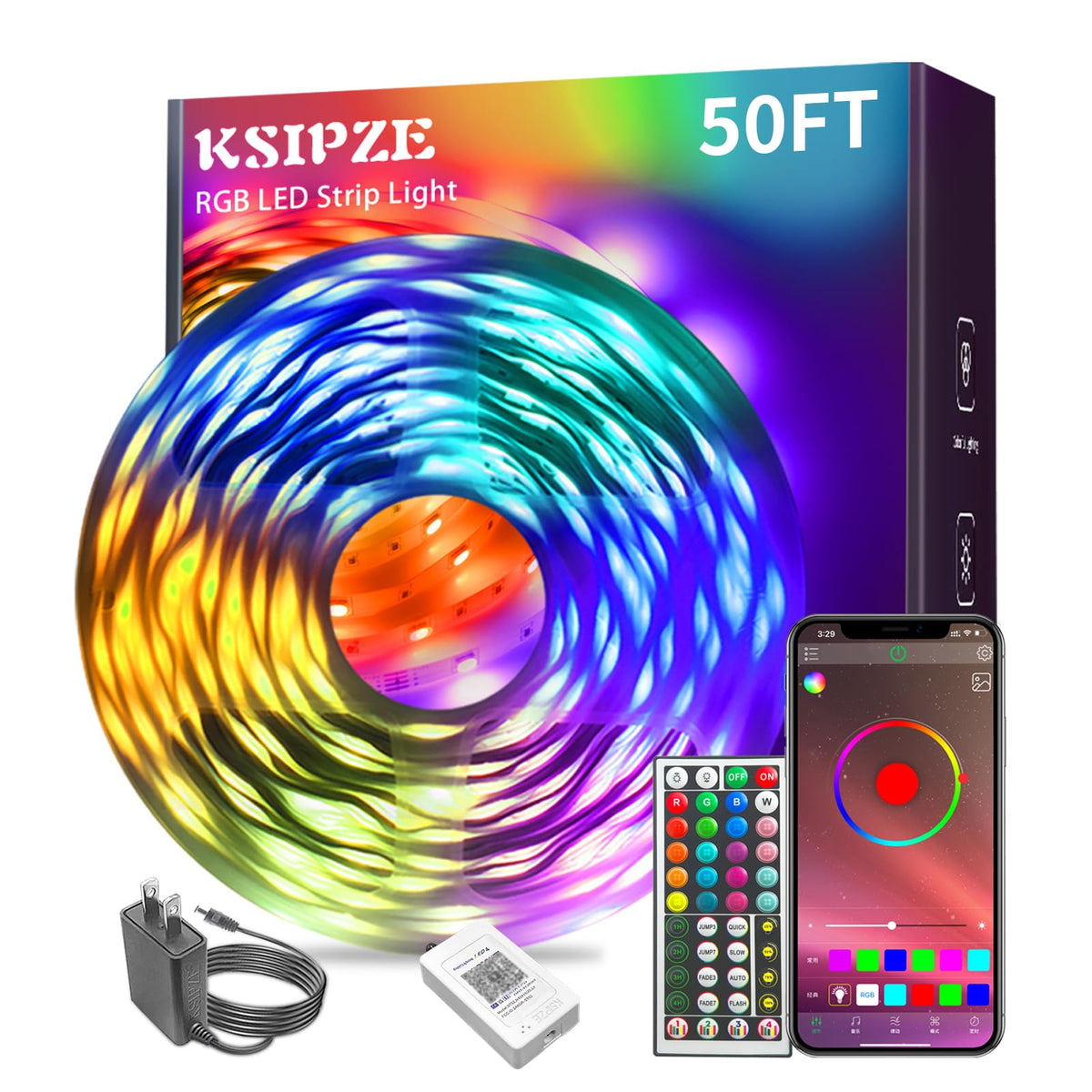 KSIPZE 100ft Led Strip Lights RGB Music Sync Color Changing Led Lights with Smart App Control Remote Led Lights for Bedroom Room Lighting Flexible Home Décor