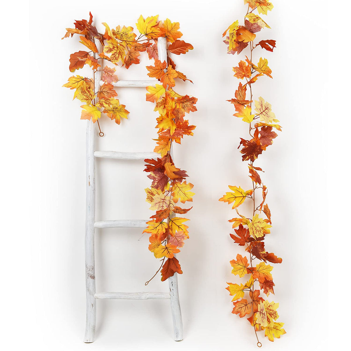DearHouse 2 Pack Fall Garland Maple Leaf, 5.9Ft/Piece Hanging Vine Garland Artificial Autumn Foliage Garland Thanksgiving Decor for Home Wedding Fireplace Party Christmas (Green)
