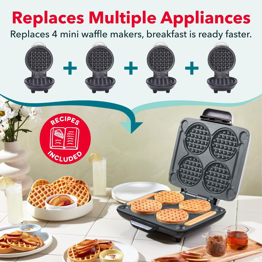 Dash Multi Mini Waffle Maker, Makes 4 Waffles at Once, Graphite