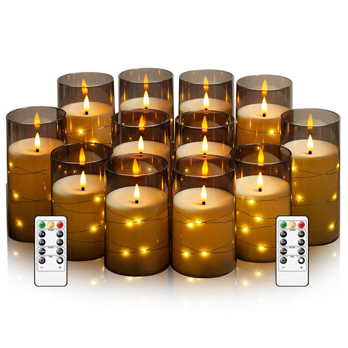 kakoya Flameless LED Candles with Timer 5 Pc Flickering Flameless Candles for Romantic Ambiance and Home Decoration Stable Acrylic Shell,with Embedded Star String，Battery Operated Candles（Grey）
