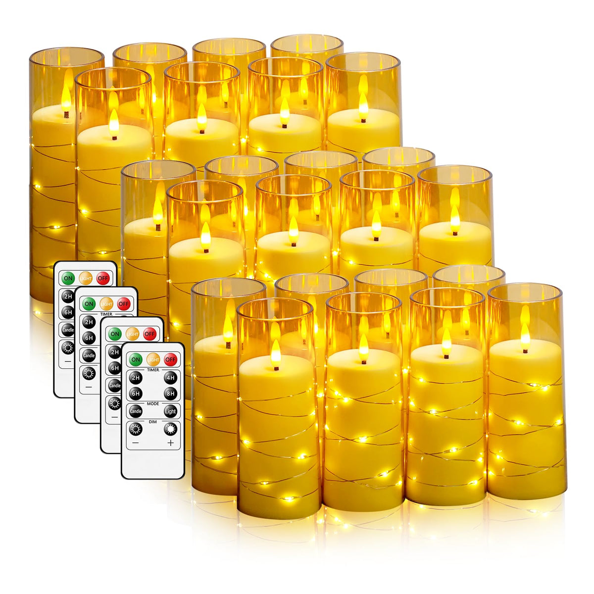 kakoya Flameless LED Candles with Timer 5 Pc Flickering Flameless Candles for Romantic Ambiance and Home Decoration Stable Acrylic Shell,with Embedded Star String，Battery Operated Candles（Grey）