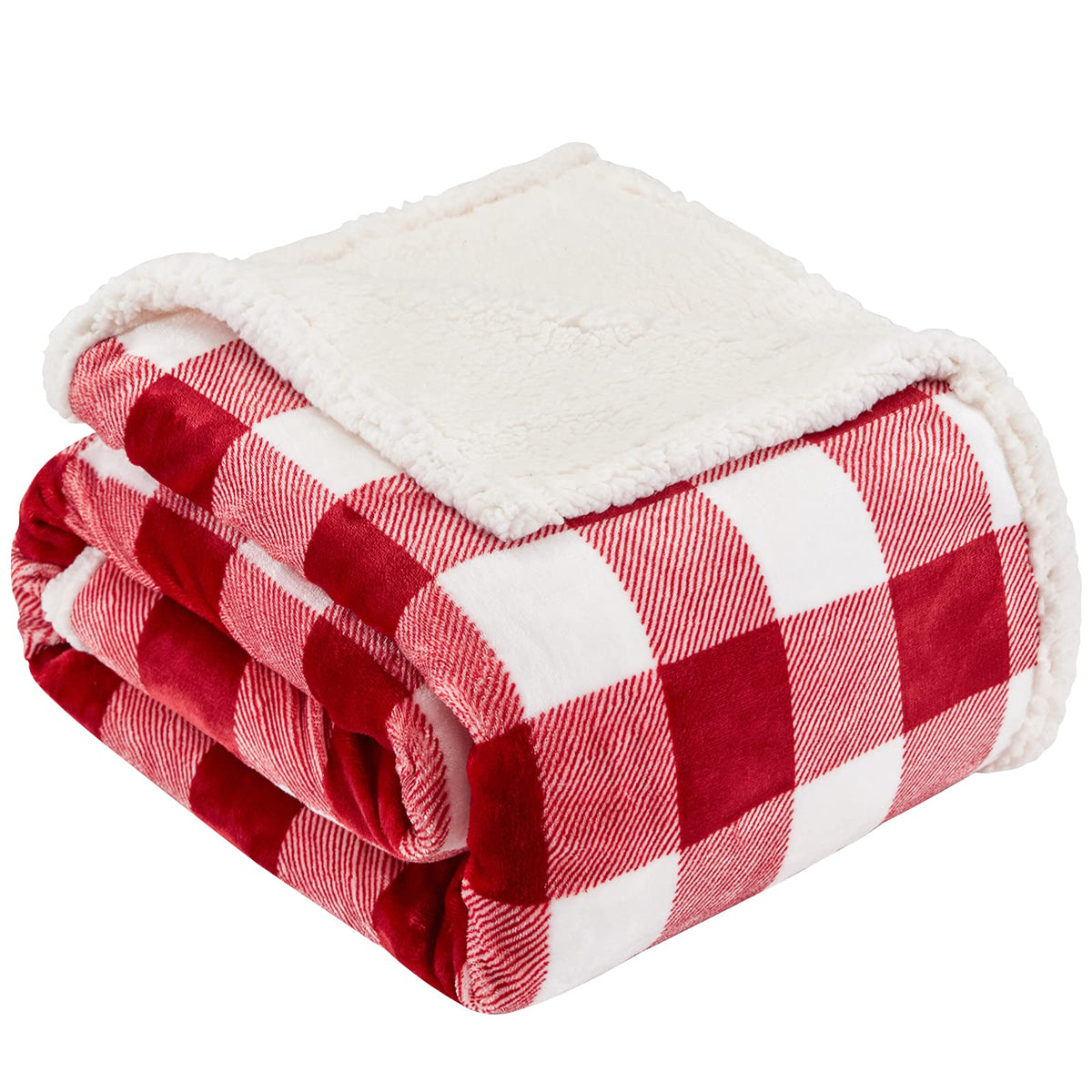 Touchat Sherpa Red and Black Buffalo Plaid Christmas Twin Blanket 60" X 70", Fuzzy Fluffy Soft Cozy Throw Blanket, Fleece Flannel Plush Microfiber Blanket for Couch Bed Sofa