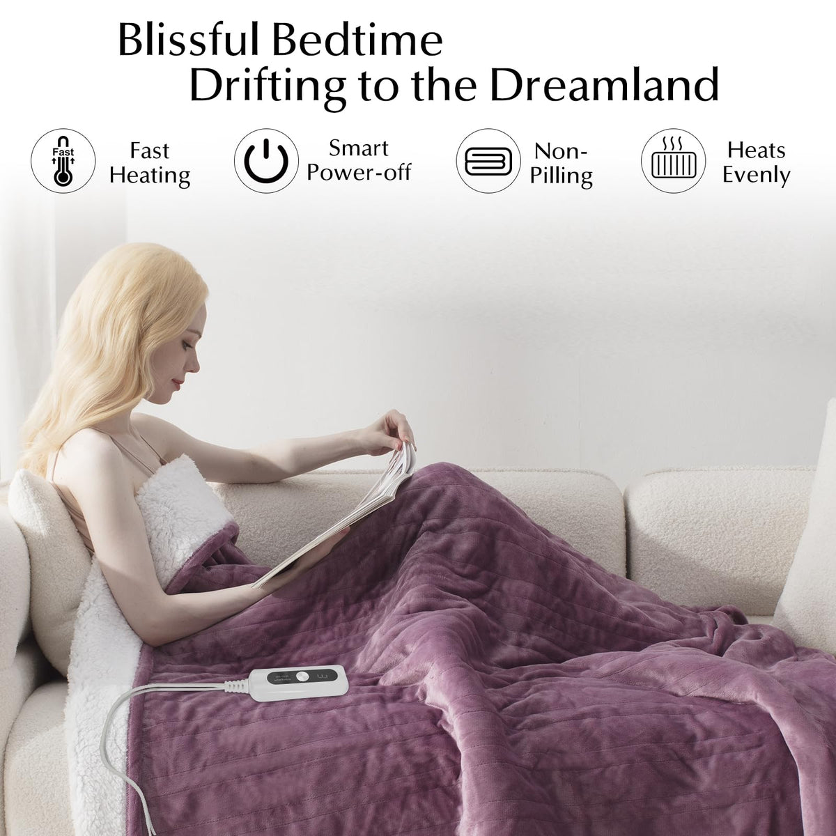 SNUGSUN Heated Blanket Throw Size, Soft and Cozy Electric Heating Blanket for Bed, Automatic Safety System 6 Heating Levels & 4 Hours Auto-Off Gift for Grandma,50" x 60" London Grey