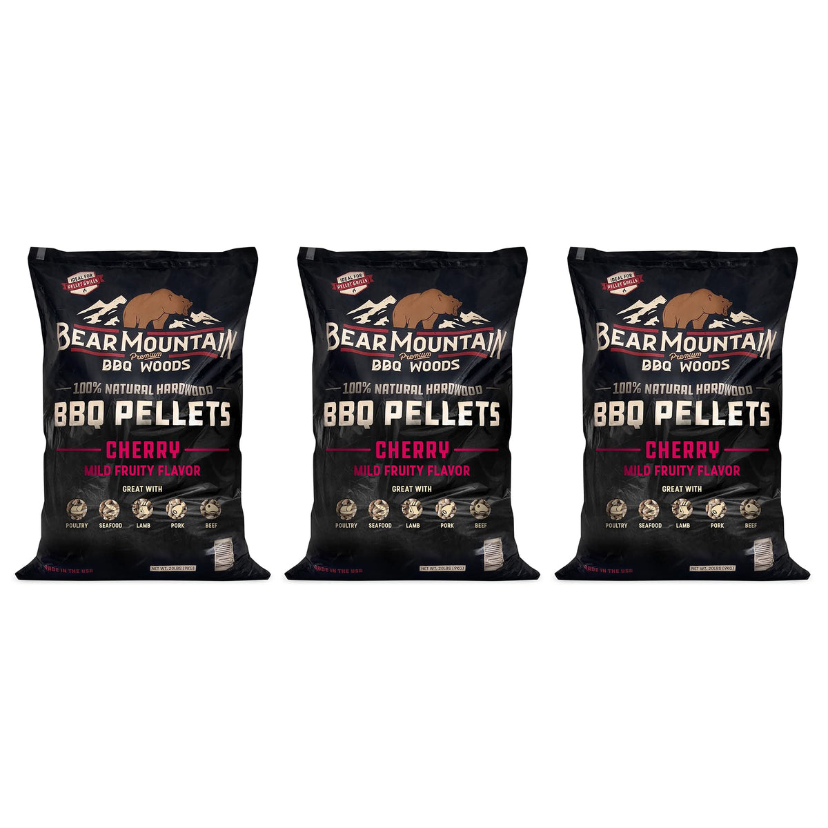 Bear Mountain 2-Pack All Natural Wood Pellets for Smoker, Grill & BBQ, 20 Lbs, Cherry - Premium Hardwood Barbecue Pellets for Indoor and Outdoor Grilling