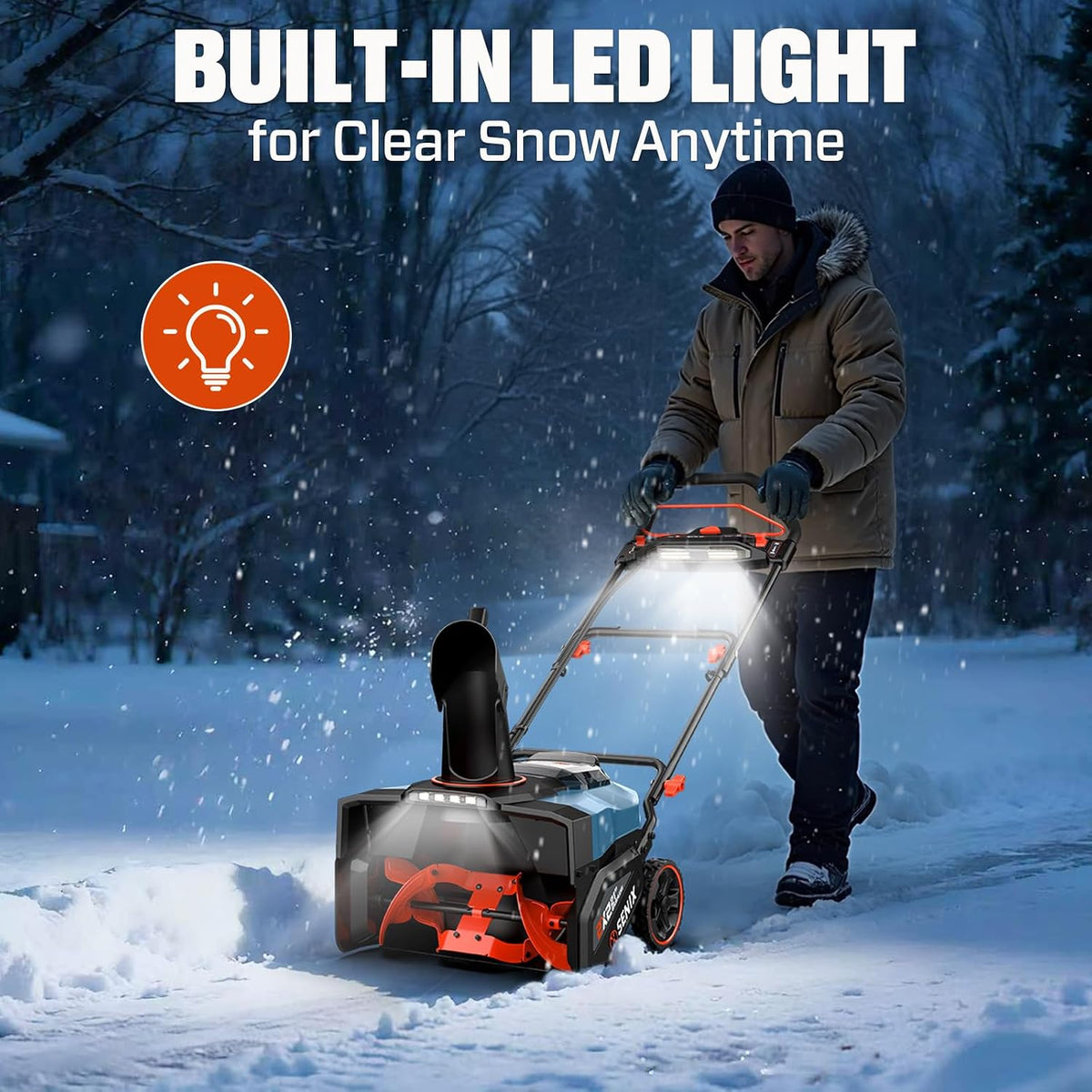 SENIX 40V 21-Inch Cordless Snow Blower with Variable-Speed Steel Auger