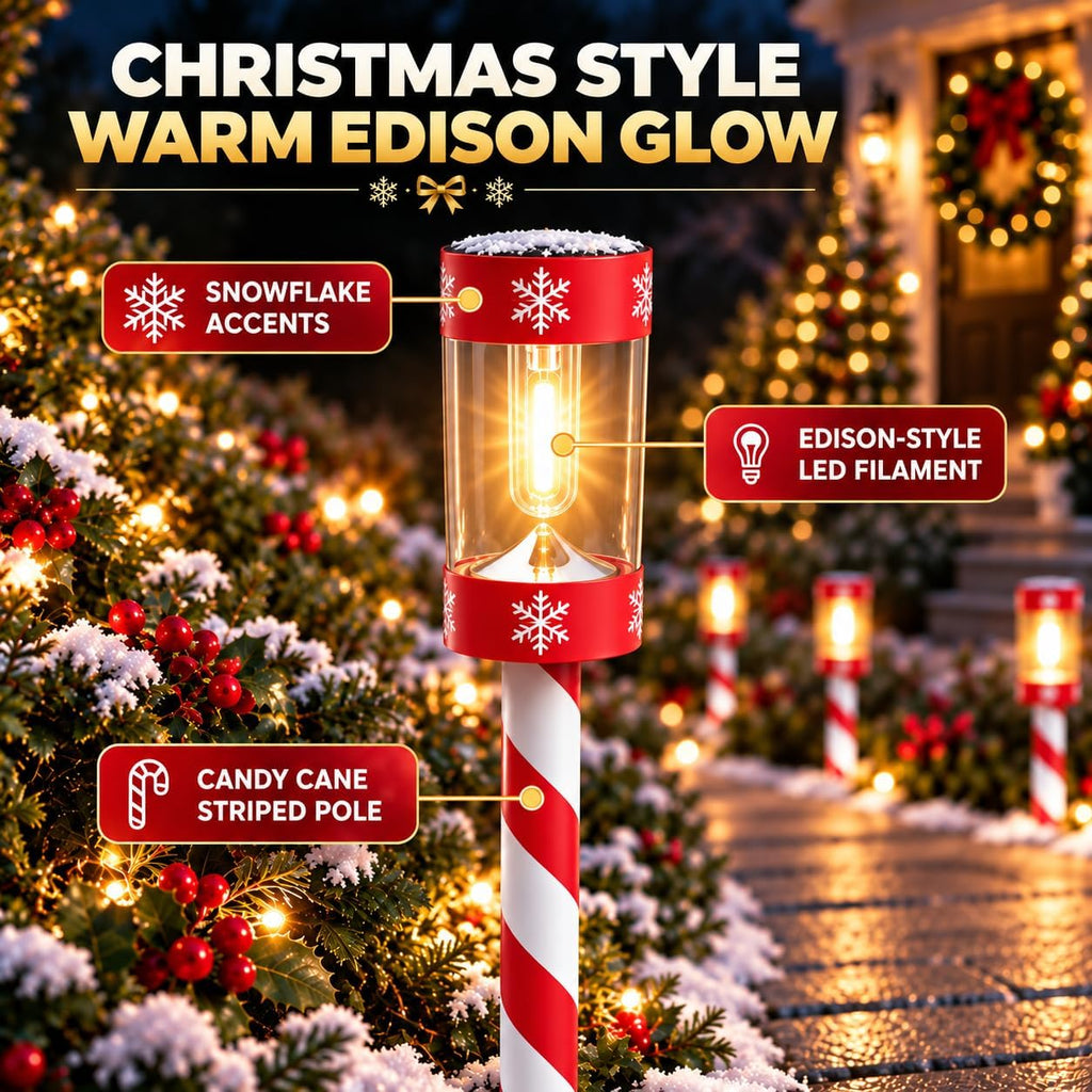 Eyrosa Christmas Solar Pathway Lights, 12 Pack Candy Cane Outdoor Lights