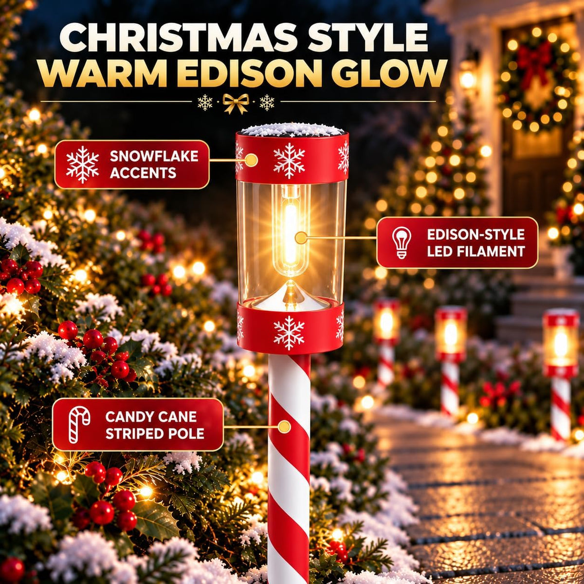 Eyrosa Christmas Solar Pathway Lights, 12 Pack Candy Cane Outdoor Lights