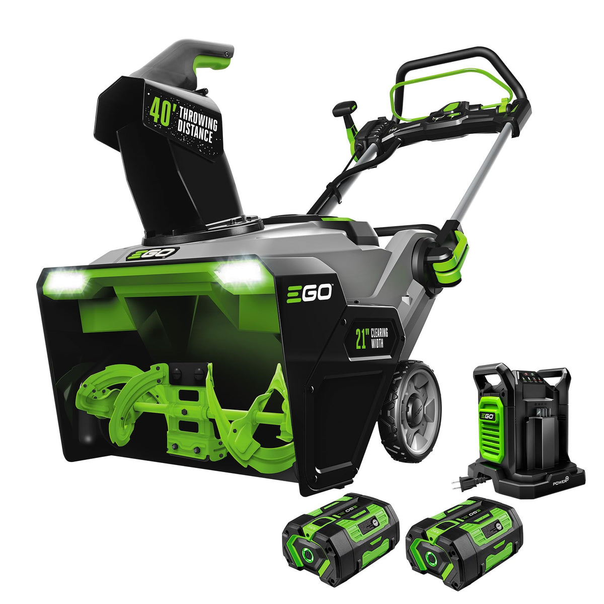 EGO Power+ 21" Electric Snow Blower, Gray/Black, Cordless Steel Auger, Includes (2) 56V 5.0Ah Batteries and Dual Port Charger, SNT2112