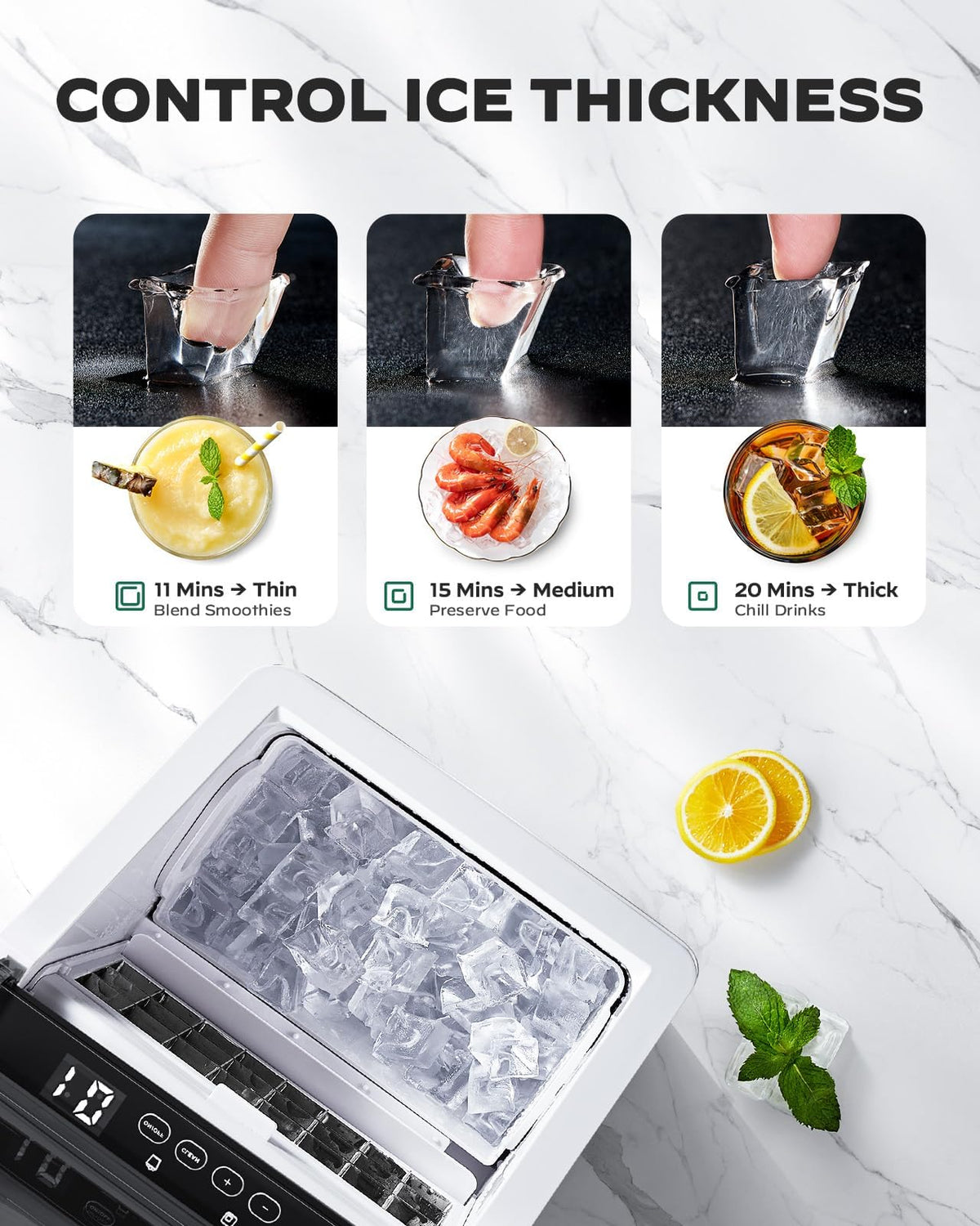 Silonn Ice Maker Countertop, Portable Ice Machine with Carry Handle, Self-Cleaning Ice Makers with Basket and Scoop, 9 Cubes in 6 Mins, 26 lbs per Day, Ideal for Home, Kitchen, Camping, RV