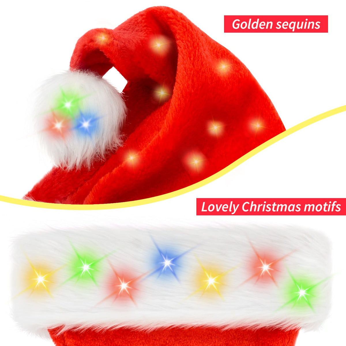 BOSONER Santa Hat: Christmas Hat Adult - Santa Hat for Women and Men - Led Santa Hat