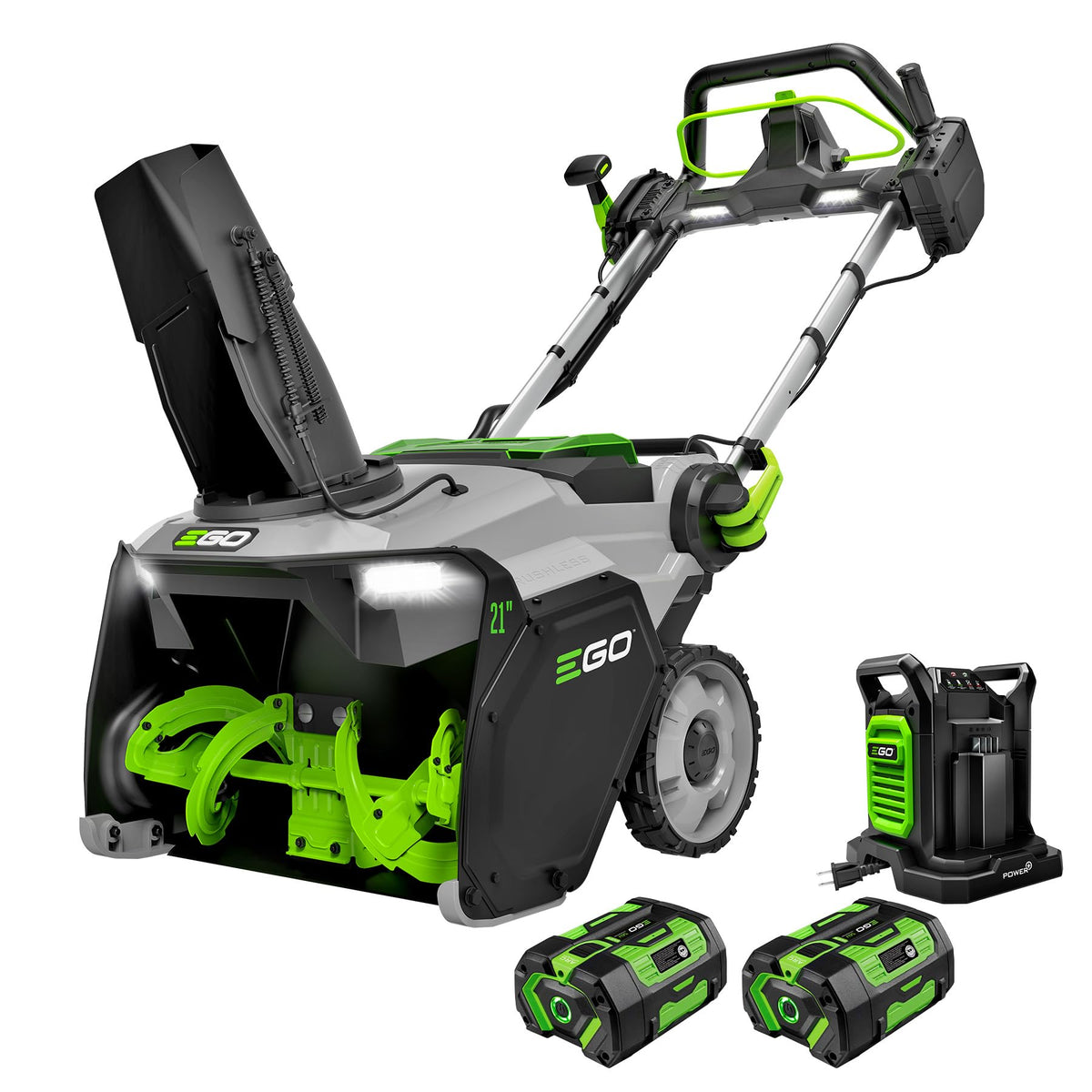 EGO Power+ 21" Electric Snow Blower, Gray/Black, Cordless Steel Auger, Includes (2) 56V 5.0Ah Batteries and Dual Port Charger, SNT2112