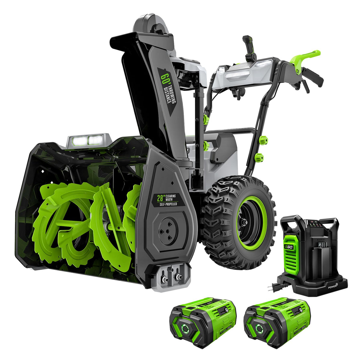 EGO Power+ 21" Electric Snow Blower, Gray/Black, Cordless Steel Auger, Includes (2) 56V 5.0Ah Batteries and Dual Port Charger, SNT2112