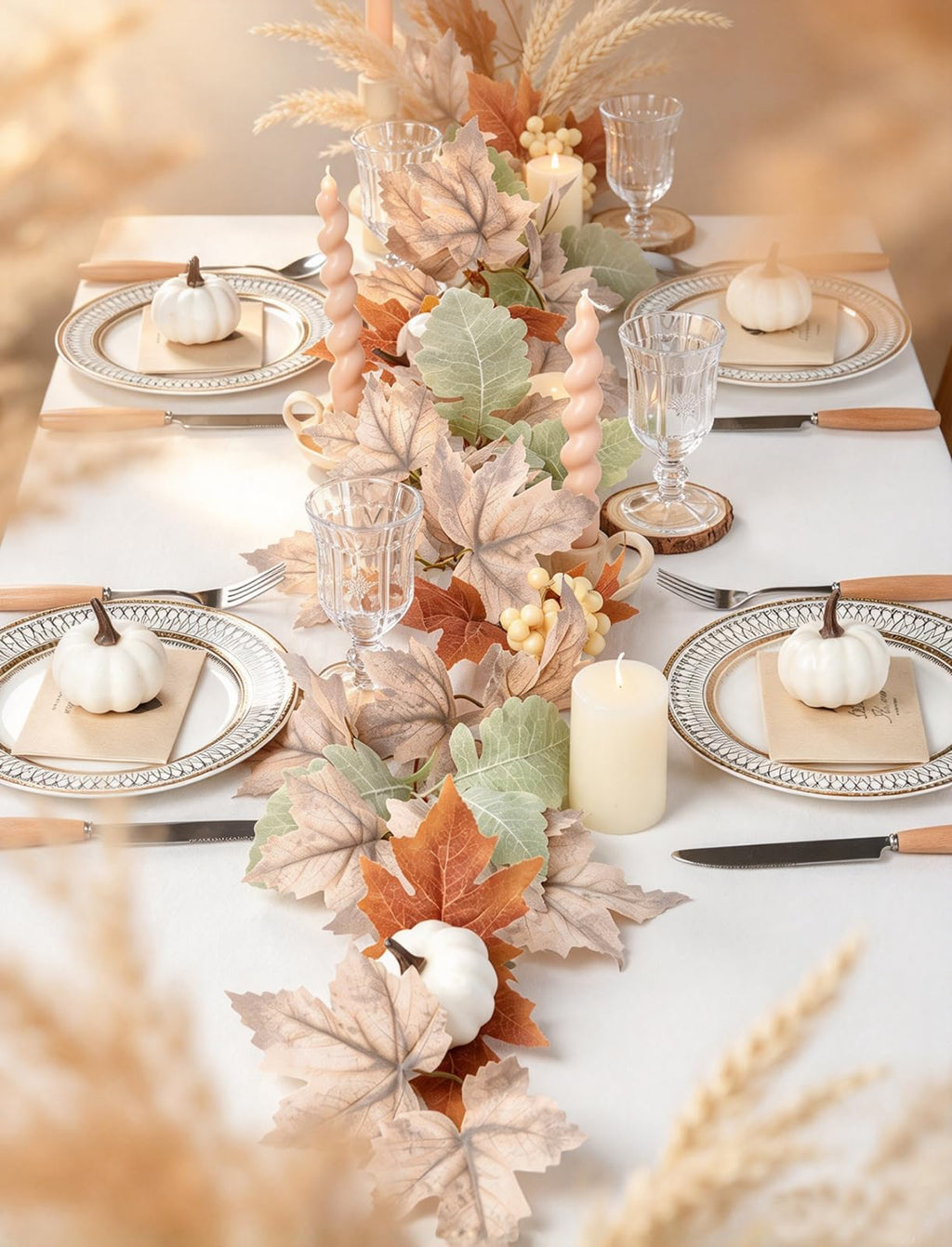 DearHouse 2 Pack Fall Garland Maple Leaf, 5.9Ft/Piece Hanging Vine Garland Artificial Autumn Foliage Garland Thanksgiving Decor for Home Wedding Fireplace Party Christmas (Green)