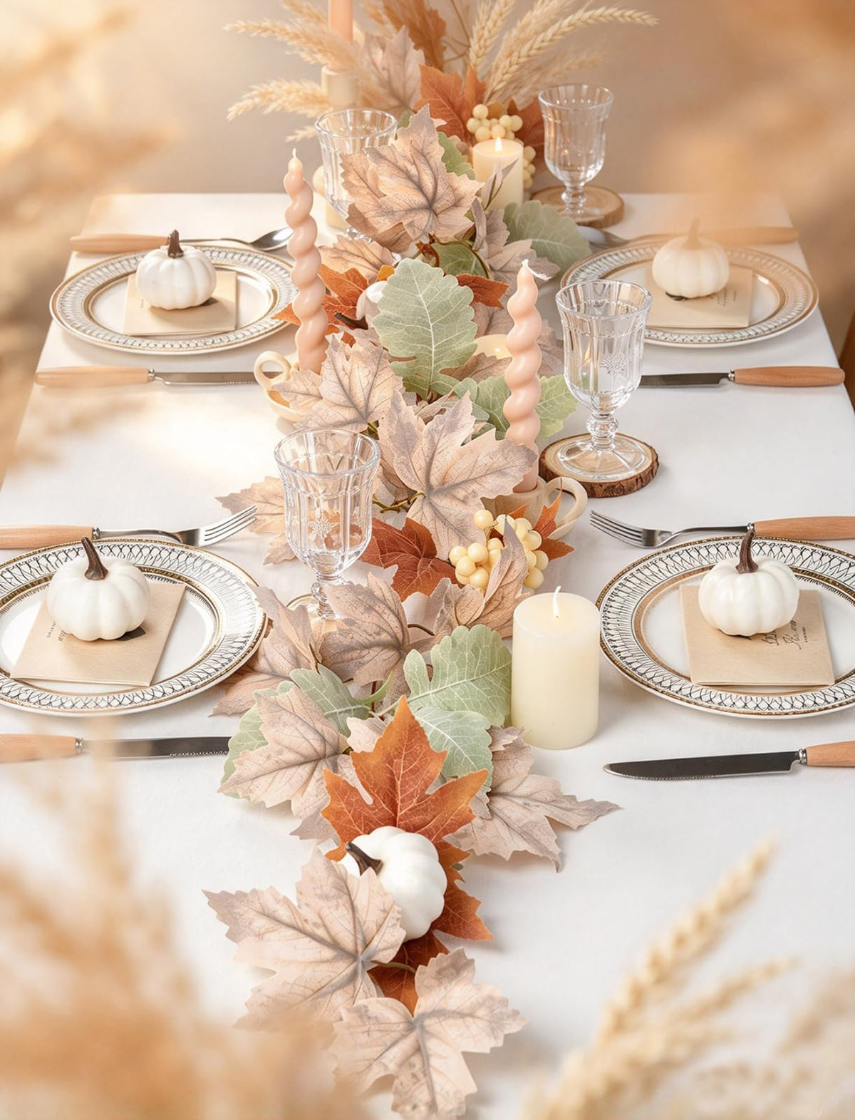 DearHouse 2 Pack Fall Garland Maple Leaf, 5.9Ft/Piece Hanging Vine Garland Artificial Autumn Foliage Garland Thanksgiving Decor for Home Wedding Fireplace Party Christmas (Green)