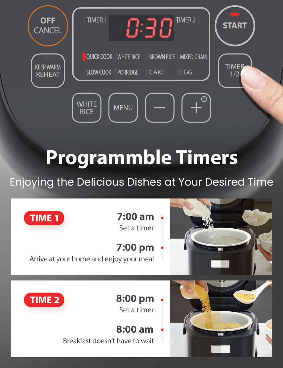 Toshiba Mini Rice Cooker, 3 Cups Uncooked, for 1-3 People, Steamer and Warmer, Fuzzy Logic, One-Touch Cooking, 24-Hour Delay Timer, Auto Keep Warm, White