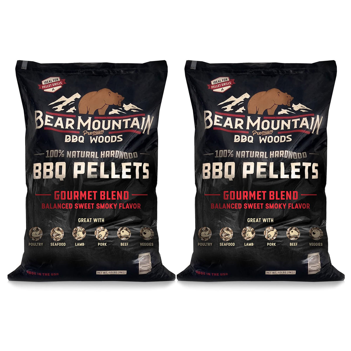 Bear Mountain 2-Pack All Natural Wood Pellets for Smoker, Grill & BBQ, 20 Lbs, Cherry - Premium Hardwood Barbecue Pellets for Indoor and Outdoor Grilling