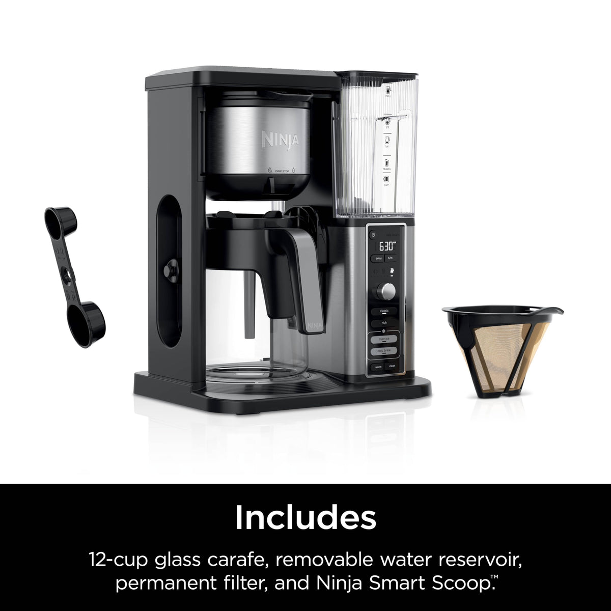 Ninja Coffee Maker, 10-Cup Carafe, Fold-Away Frother, Black, CM401