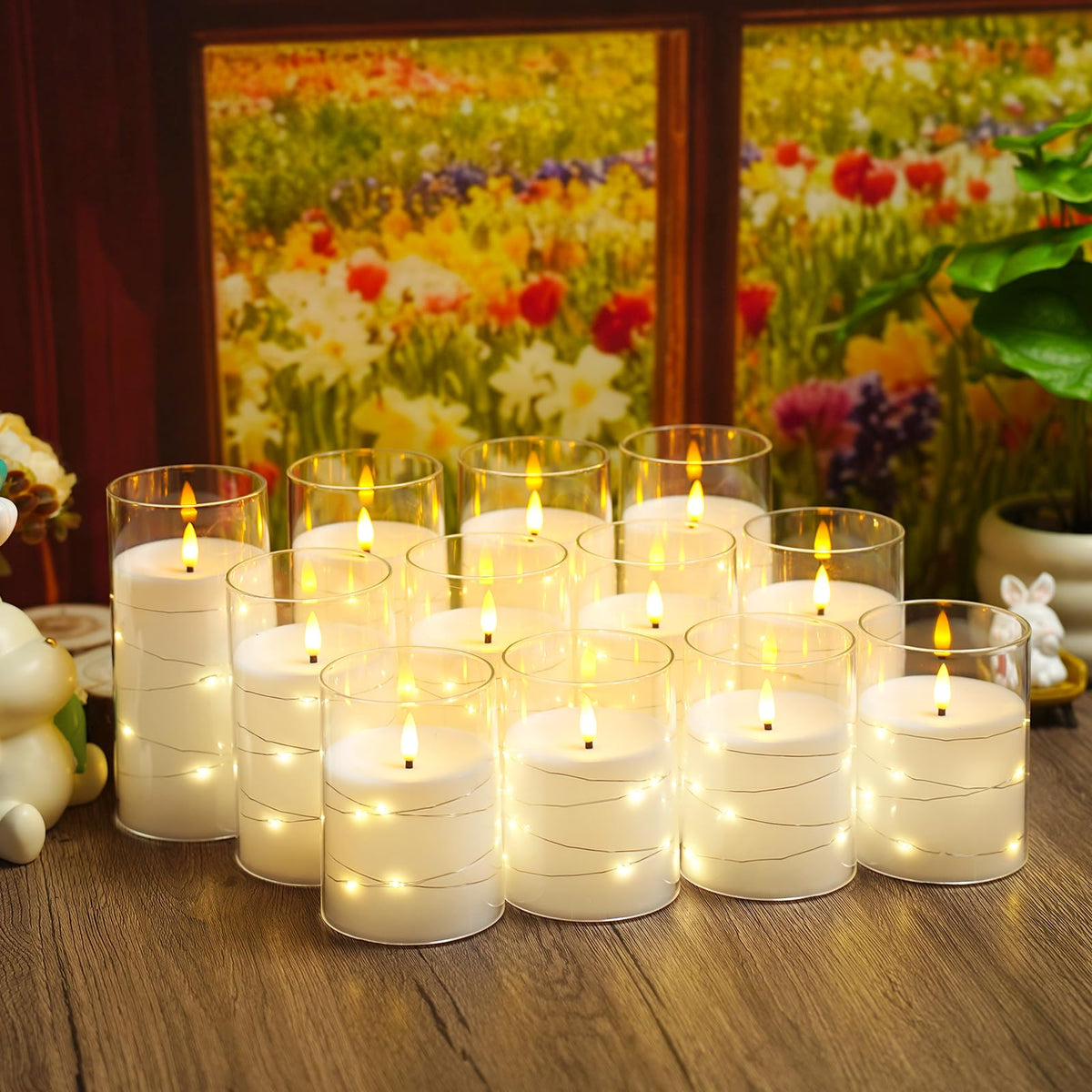 kakoya Flameless LED Candles with Timer 5 Pc Flickering Flameless Candles for Romantic Ambiance and Home Decoration Stable Acrylic Shell,with Embedded Star String，Battery Operated Candles（Grey）