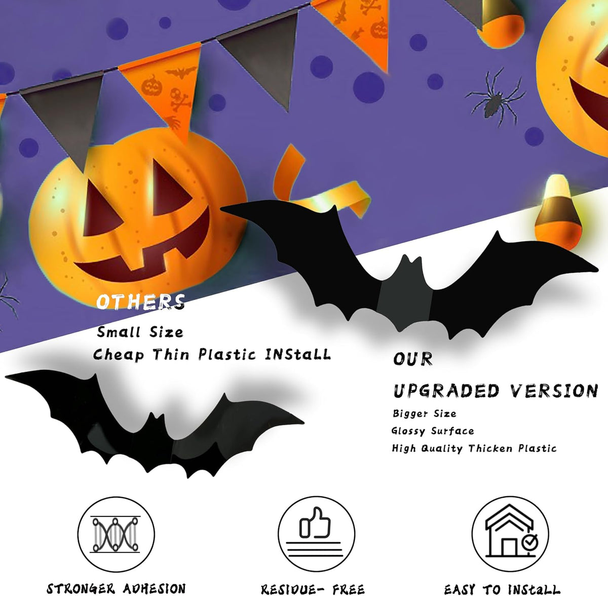 140Pcs 3D Bats Halloween Decorations Realistic PVC Wall Decor