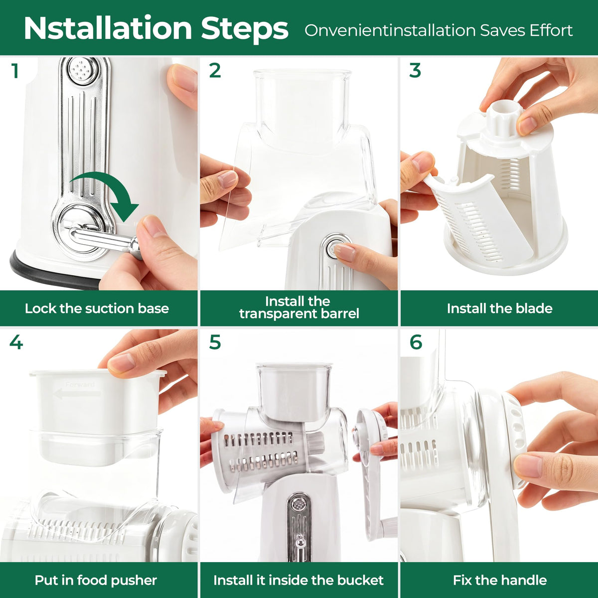 SUSTEAS Rotary Cheese Grater, Large Vegetable Food Shredder, 5 Blades