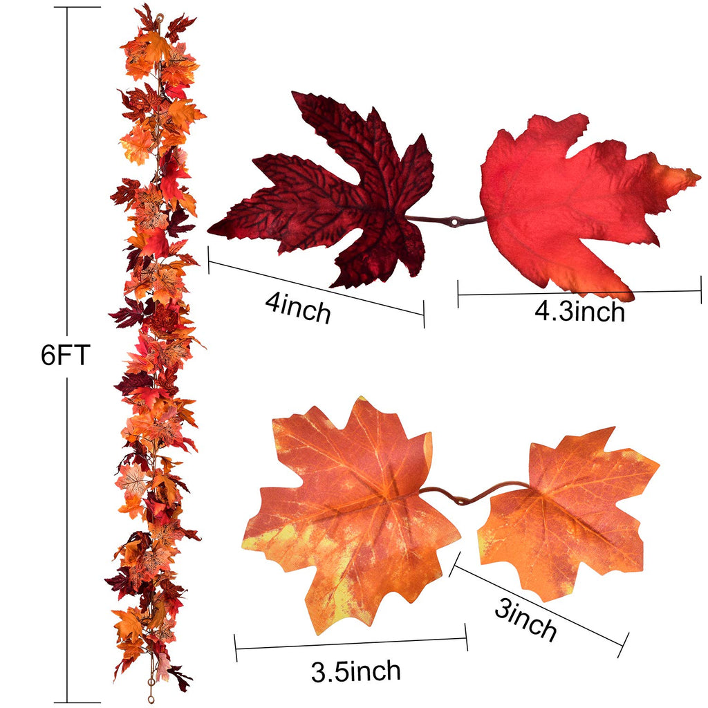 DearHouse 2 Pack Fall Garland Maple Leaf, 5.9Ft/Piece Hanging Vine Garland Artificial Autumn Foliage Garland Thanksgiving Decor for Home Wedding Fireplace Party Christmas (Green)