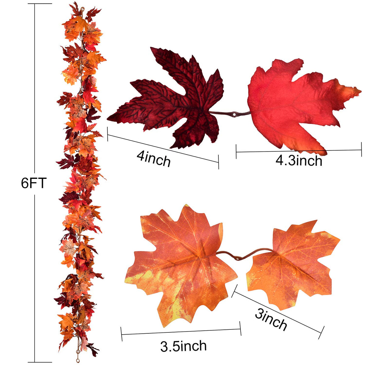 DearHouse 2 Pack Fall Garland Maple Leaf, 5.9Ft/Piece Hanging Vine Garland Artificial Autumn Foliage Garland Thanksgiving Decor for Home Wedding Fireplace Party Christmas (Green)