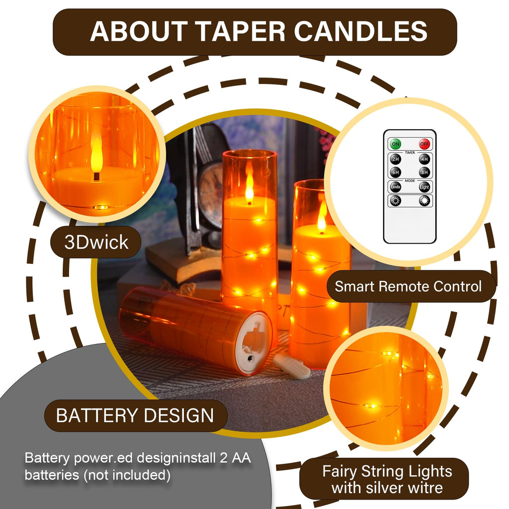 kakoya Flameless LED Candles with Timer 5 Pc Flickering Flameless Candles for Romantic Ambiance and Home Decoration Stable Acrylic Shell,with Embedded Star String，Battery Operated Candles（Grey）