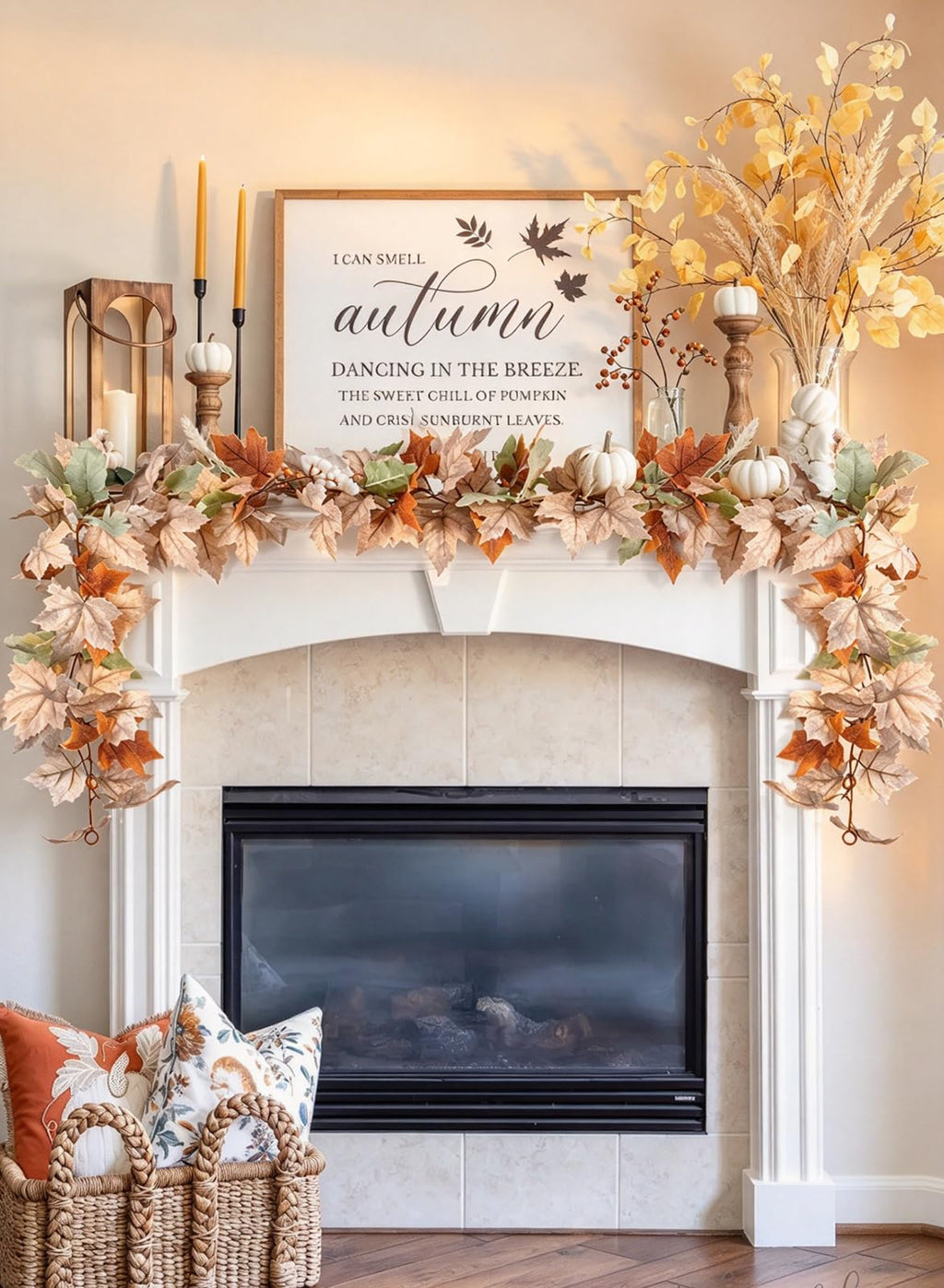 DearHouse 2 Pack Fall Garland Maple Leaf, 5.9Ft/Piece Hanging Vine Garland Artificial Autumn Foliage Garland Thanksgiving Decor for Home Wedding Fireplace Party Christmas (Green)