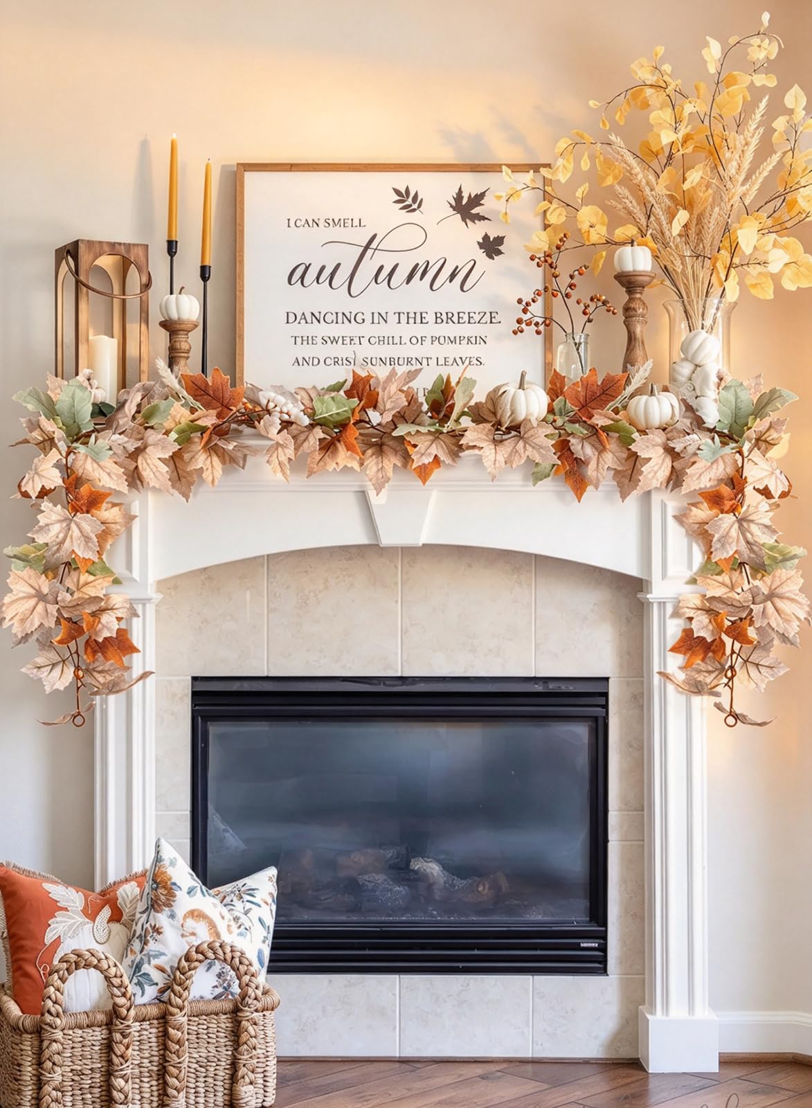 DearHouse 2 Pack Fall Garland Maple Leaf, 5.9Ft/Piece Hanging Vine Garland Artificial Autumn Foliage Garland Thanksgiving Decor for Home Wedding Fireplace Party Christmas (Green)