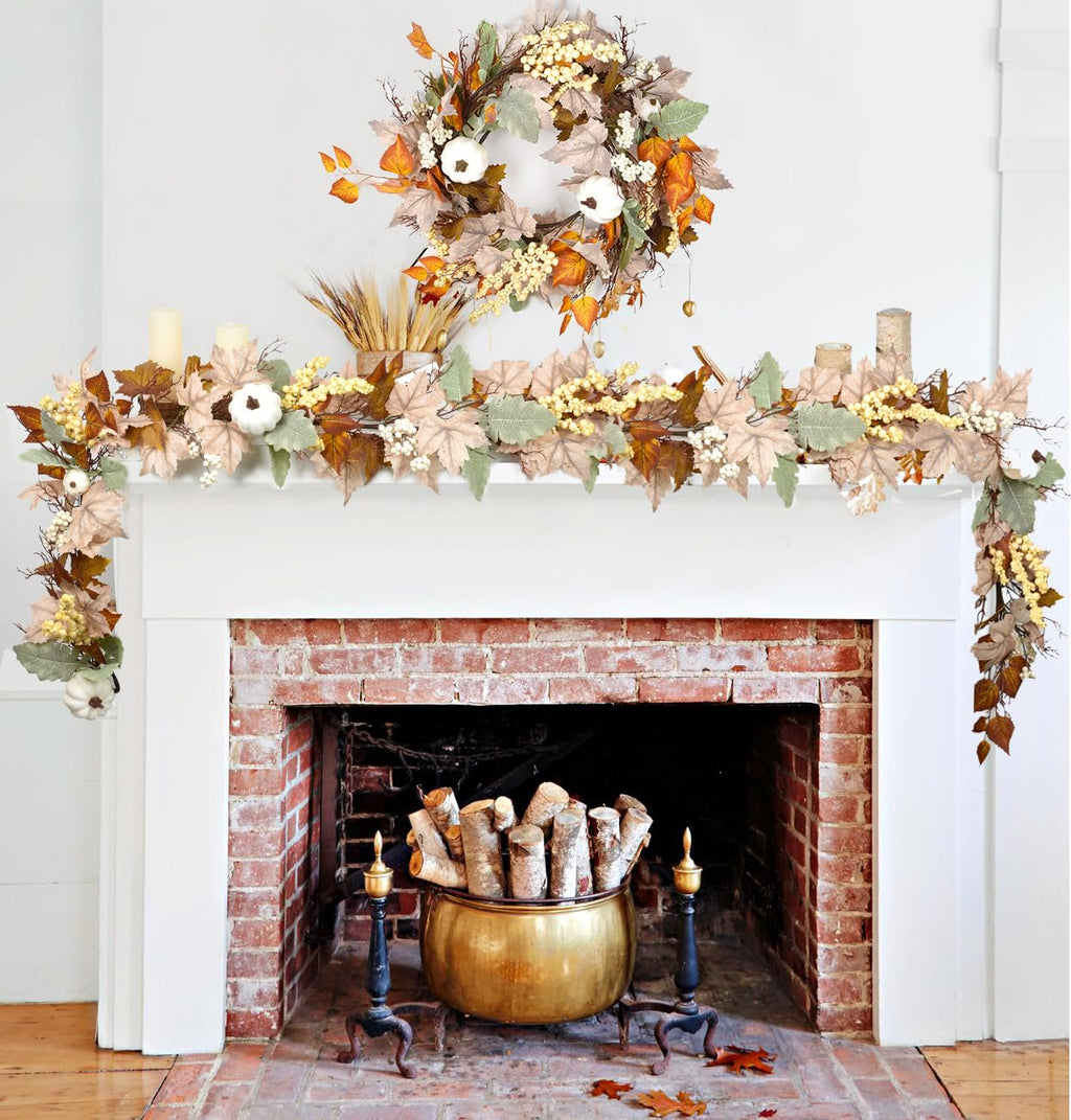 DearHouse 2 Pack Fall Garland Maple Leaf, 5.9Ft/Piece Hanging Vine Garland Artificial Autumn Foliage Garland Thanksgiving Decor for Home Wedding Fireplace Party Christmas (Green)