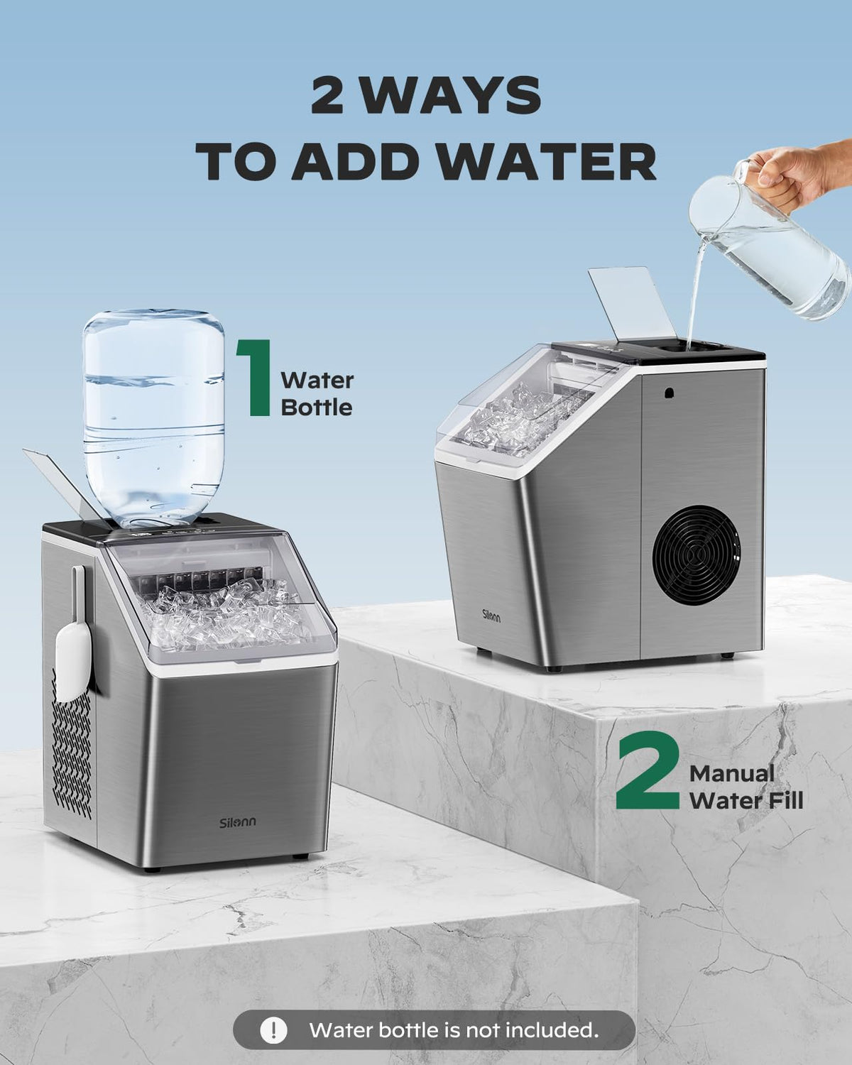 Silonn Ice Maker Countertop, Portable Ice Machine with Carry Handle, Self-Cleaning Ice Makers with Basket and Scoop, 9 Cubes in 6 Mins, 26 lbs per Day, Ideal for Home, Kitchen, Camping, RV