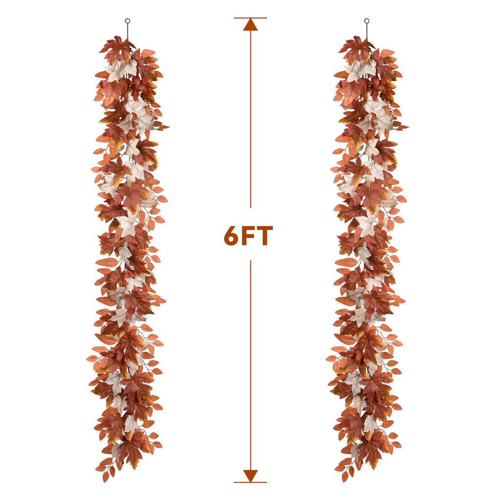 DearHouse 2 Pack Fall Garland Maple Leaf, 5.9Ft/Piece Hanging Vine Garland Artificial Autumn Foliage Garland Thanksgiving Decor for Home Wedding Fireplace Party Christmas (Green)