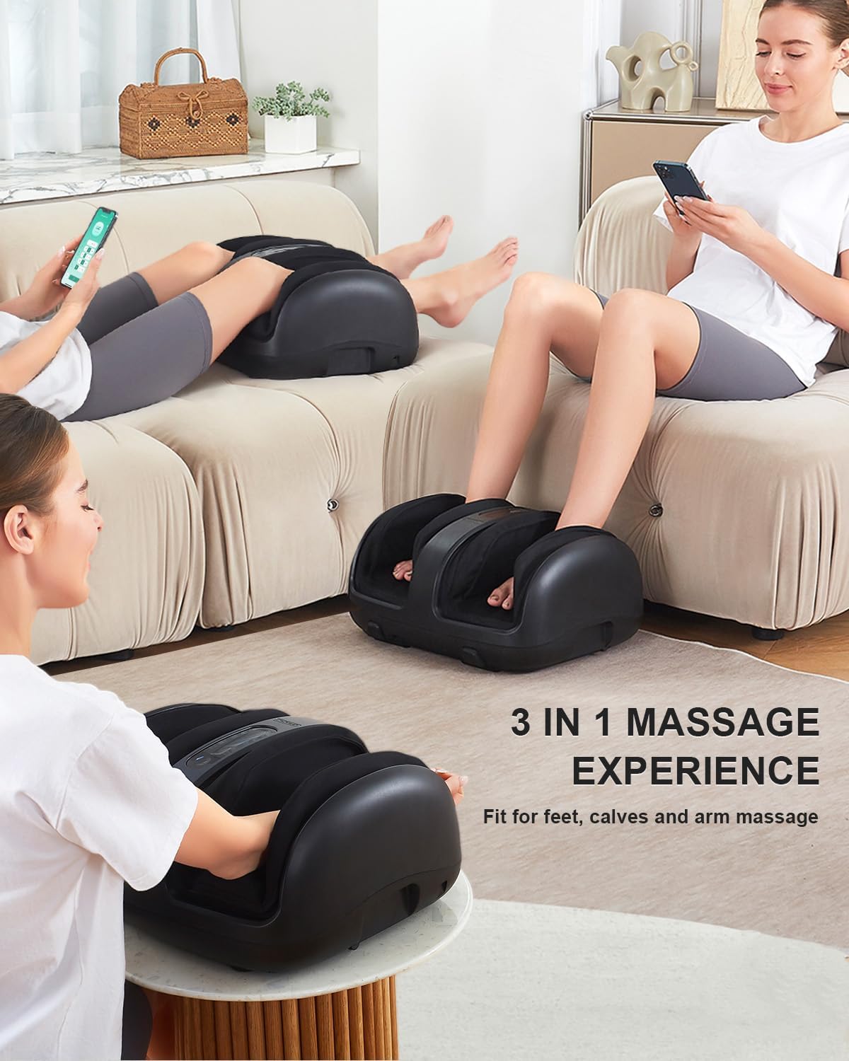 Nekteck Foot Massager with Heat, FSA Eligible Shiatsu Foot and Calf Massager with Air Compression, APP & Panel Control, Rolling, Vibration and Heat, Foot Massage Machine for Home Relaxation