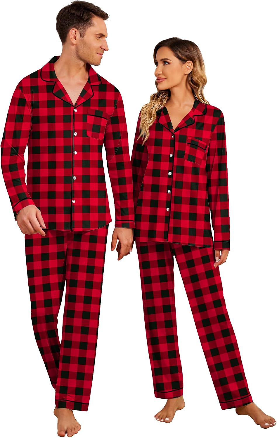 Ekouaer Christmas Family Matching Pajamas Long Sleeve Button Down Pj Set