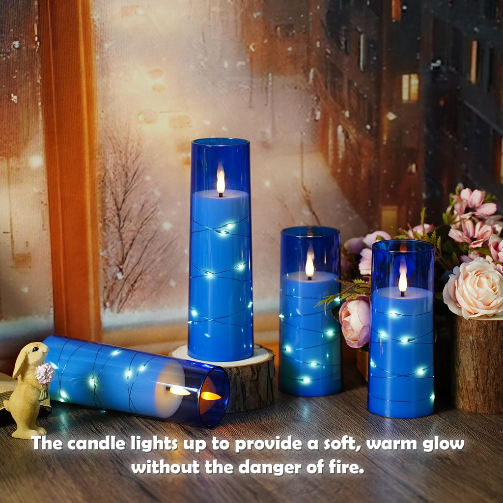 kakoya Flameless LED Candles with Timer 5 Pc Flickering Flameless Candles for Romantic Ambiance and Home Decoration Stable Acrylic Shell,with Embedded Star String，Battery Operated Candles（Grey）