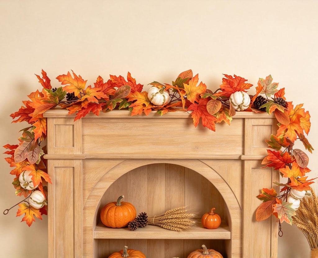 DearHouse 2 Pack Fall Garland Maple Leaf, 5.9Ft/Piece Hanging Vine Garland Artificial Autumn Foliage Garland Thanksgiving Decor for Home Wedding Fireplace Party Christmas (Green)