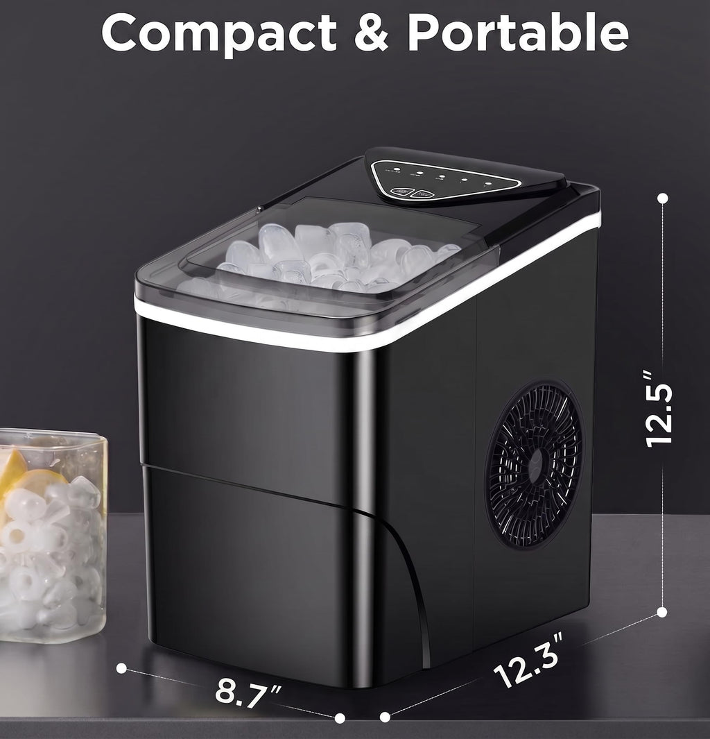 Silonn Ice Maker Countertop, Portable Ice Machine with Carry Handle, Self-Cleaning Ice Makers with Basket and Scoop, 9 Cubes in 6 Mins, 26 lbs per Day, Ideal for Home, Kitchen, Camping, RV