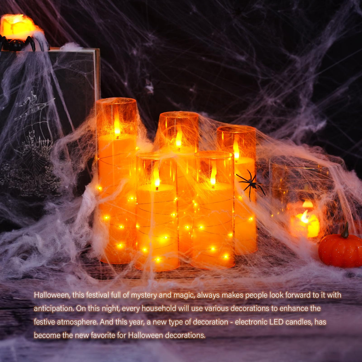 kakoya Flameless LED Candles with Timer 5 Pc Flickering Flameless Candles for Romantic Ambiance and Home Decoration Stable Acrylic Shell,with Embedded Star String，Battery Operated Candles（Grey）